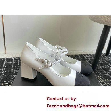 Chanel heel 6.5cm Lambskin & Grosgrain Mary Janes G45697 White 2024